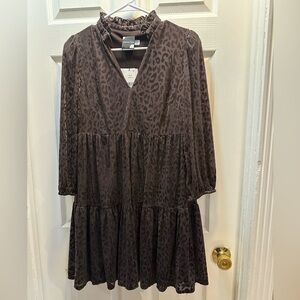 Maison Tara Brown Leopard-Print Tiered Dress NWT